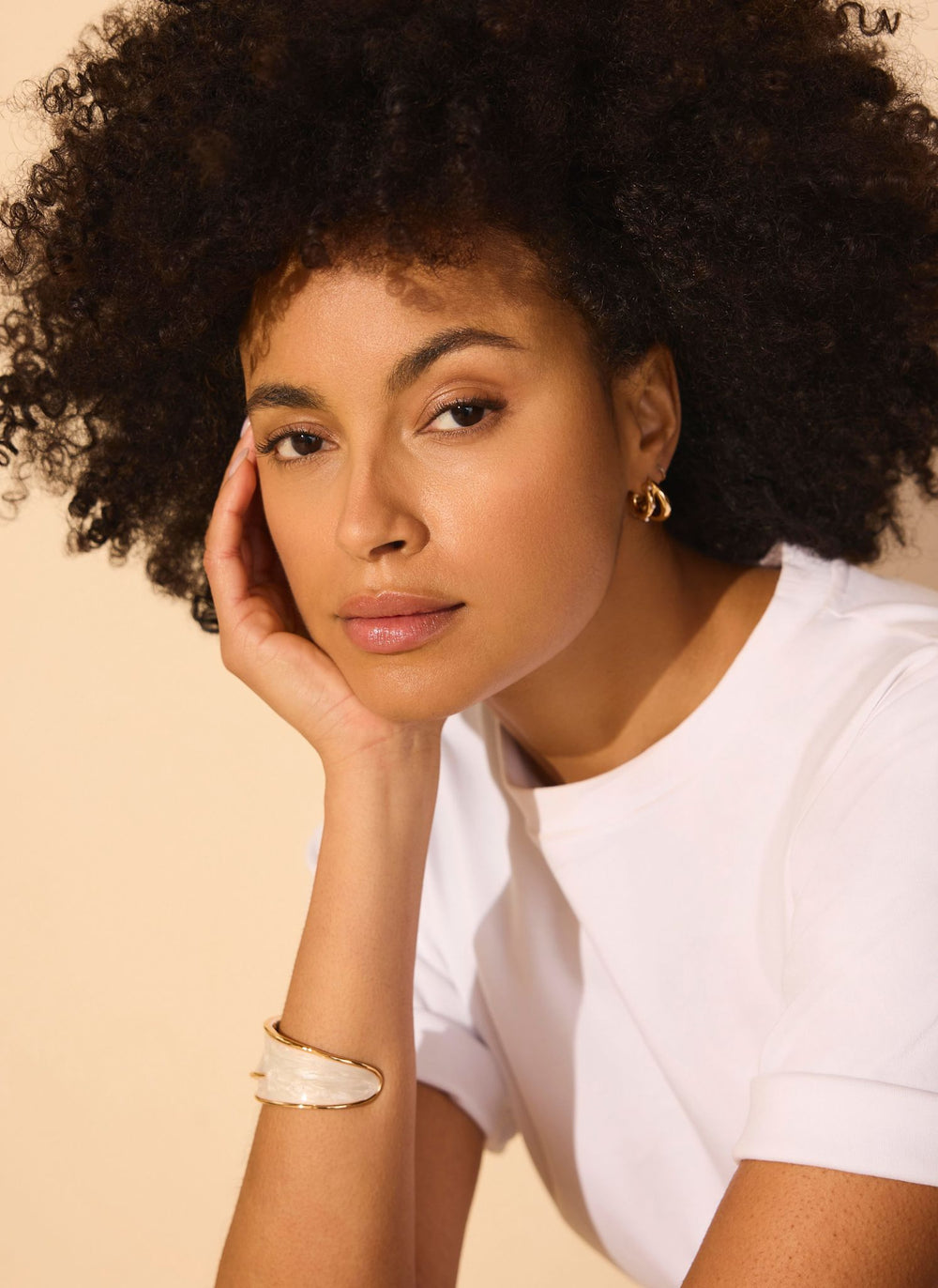 Gold Tone Mini Double Hoop Pearl Earrings