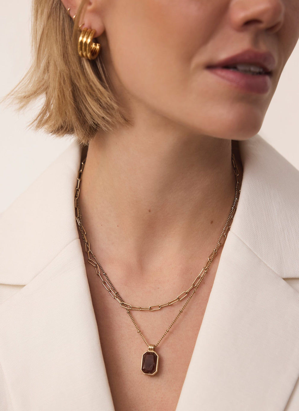 Gold Tone Layered Stone Necklace