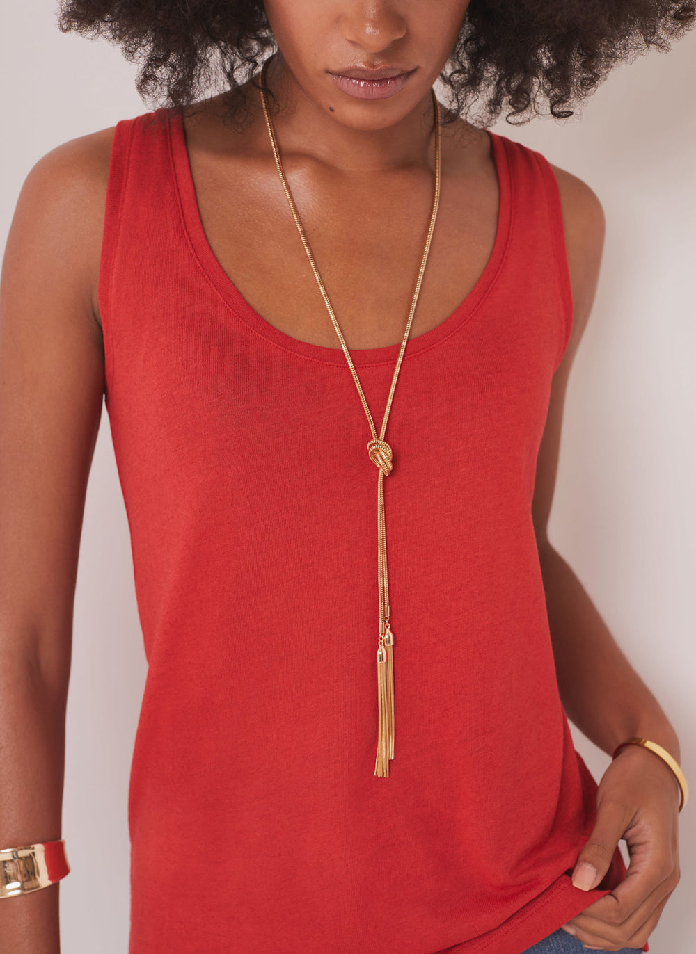 Gold Tone Double Tassel Necklace