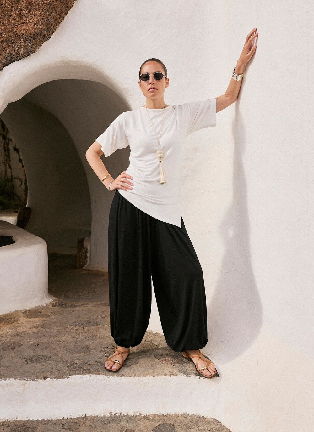 White Draped Asymmetric Top