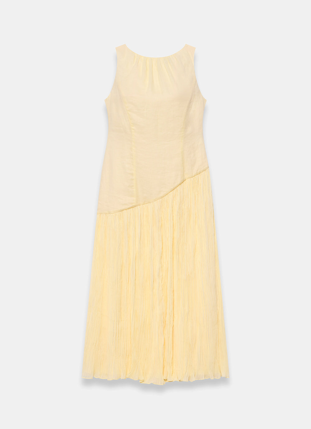 Mint Velvet Yellow Crinkle Drop Waist Midi Dress | Size 04 | Yellow | Sleeveless