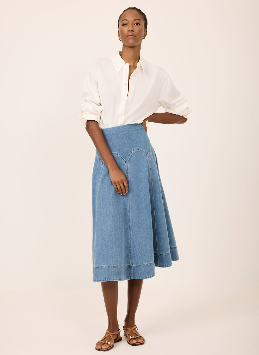 Mid Indigo Denim Midi Skirt