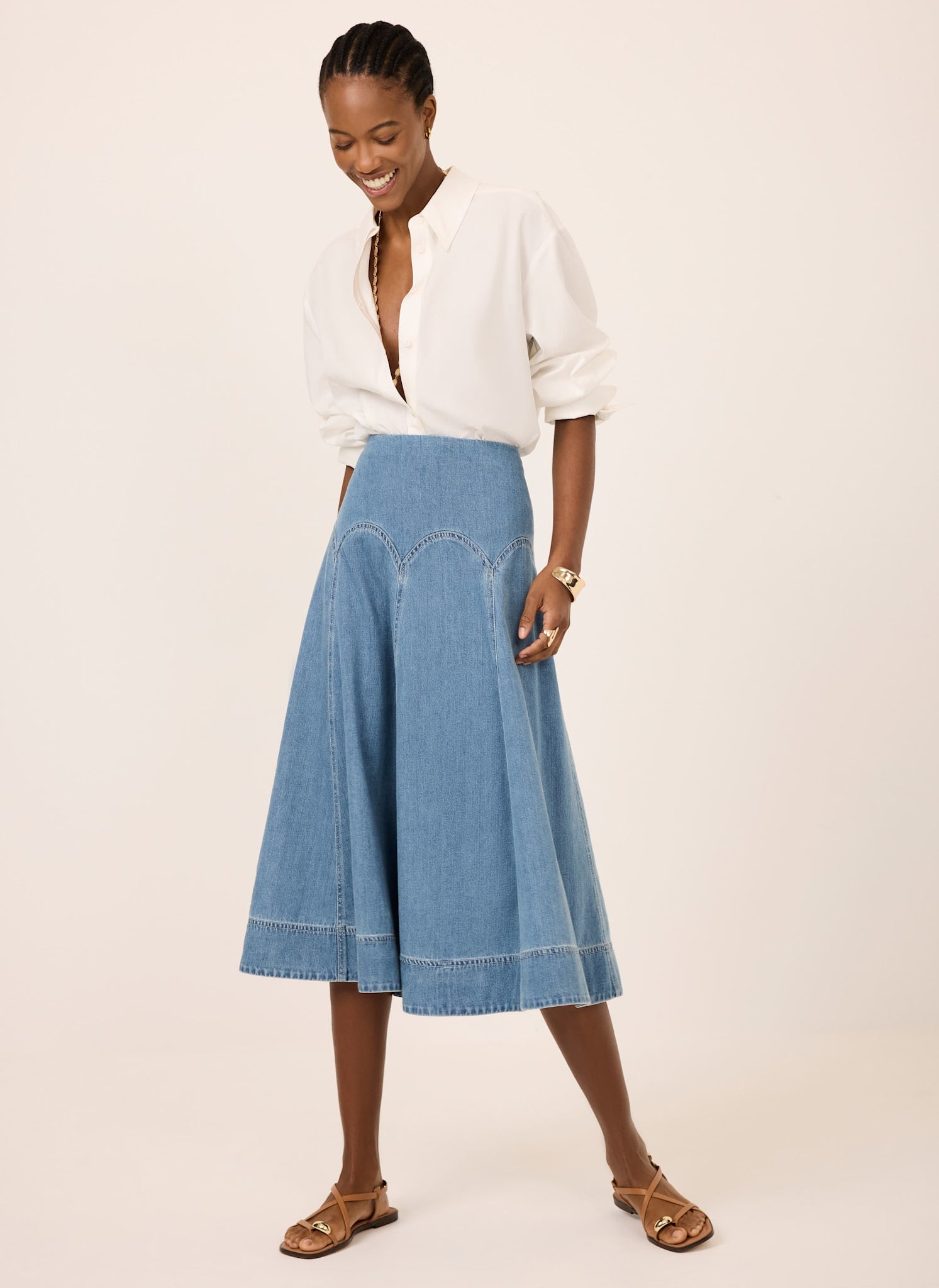 Mid Indigo Denim Midi Skirt – Mint Velvet