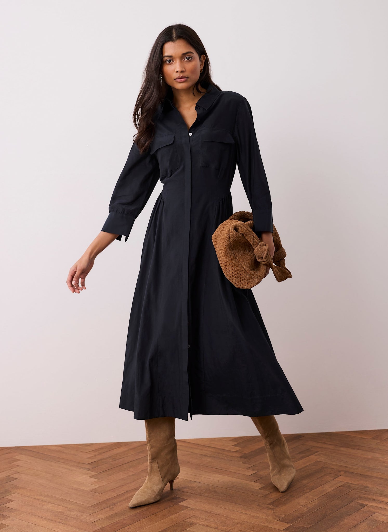 Navy Drop Waist Midi Shirt Dress – Mint Velvet