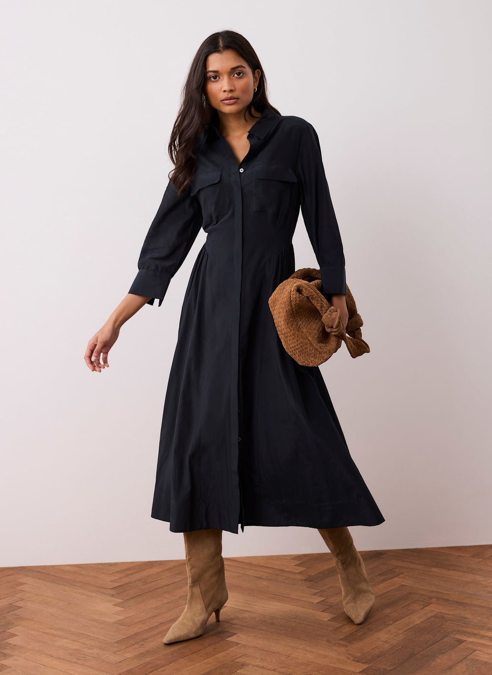 Navy Drop Waist Midi Shirt Dress Mint Velvet Navy Drop Waist Midi Shirt Dress Mint Velvet