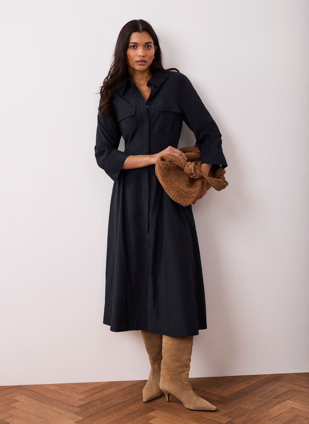 Navy Drop Waist Midi Shirt Dress Mint Velvet Navy Drop Waist Midi Shirt Dress Mint Velvet