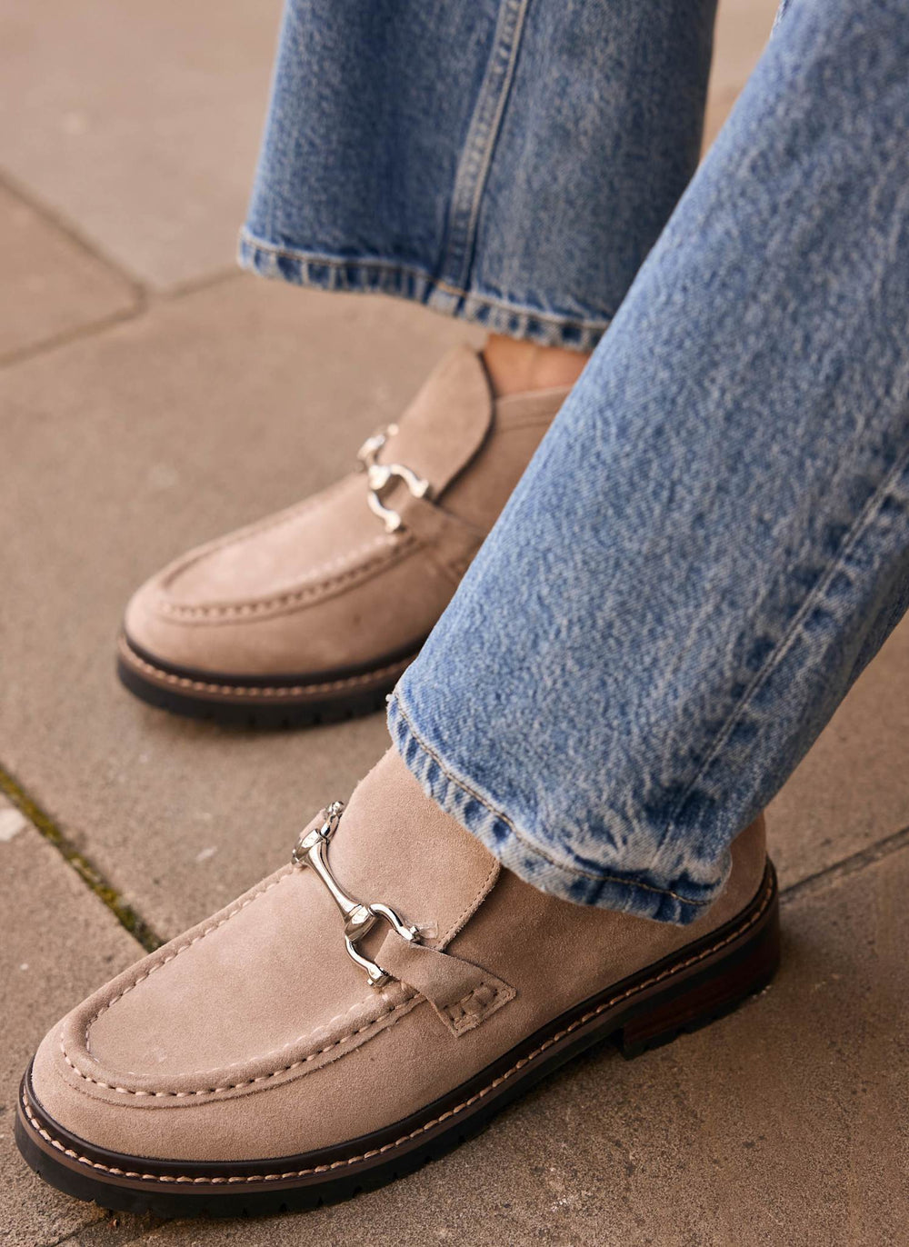 Effie Neutral Suede Loafer Boots