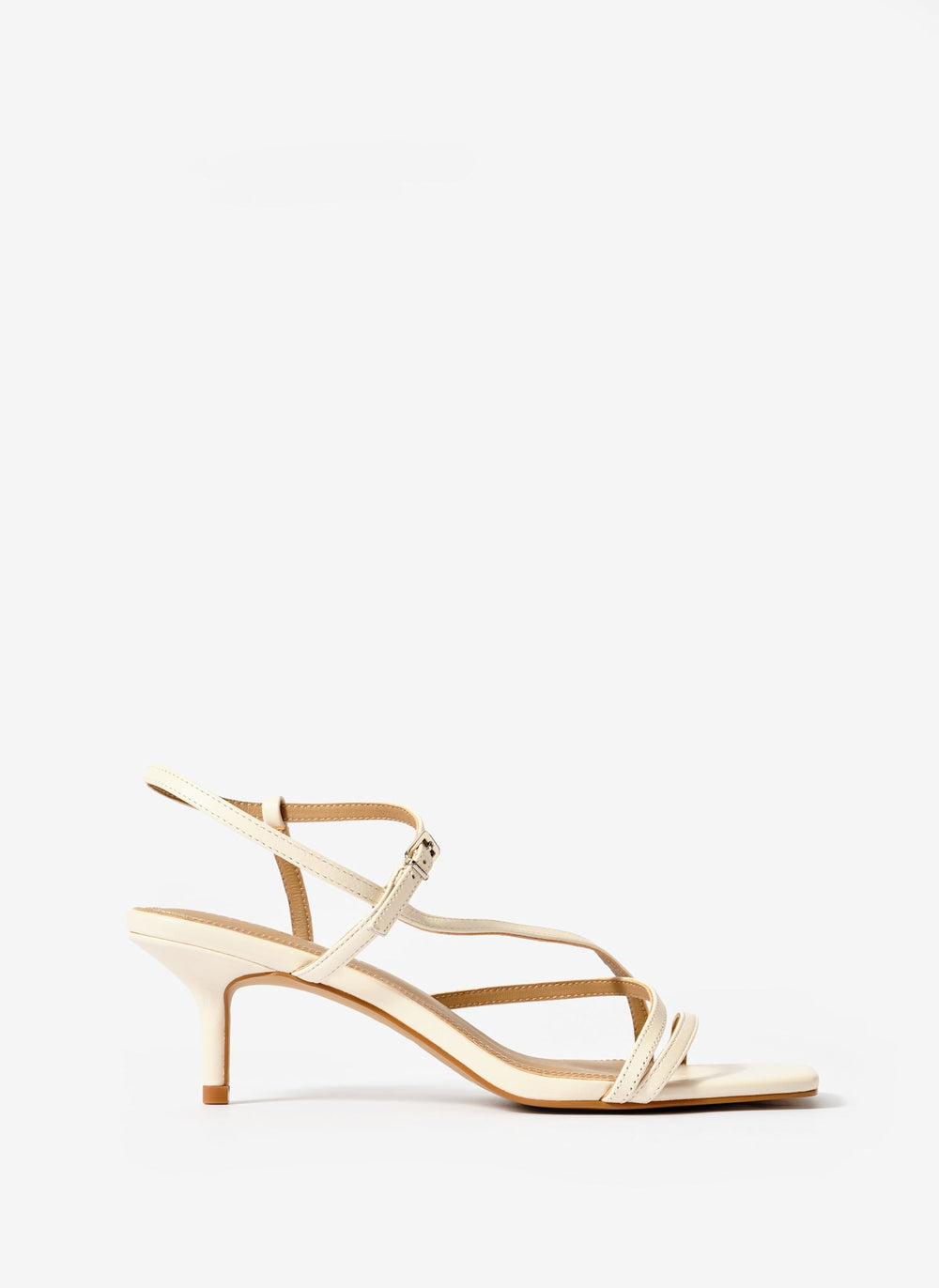 Eli Cream Leather Strappy Kitten Heels