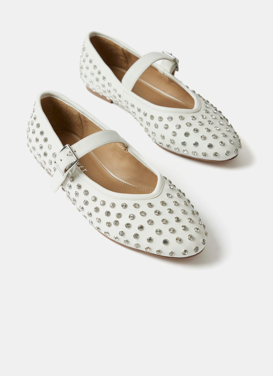 White Diamante Ballet Pumps Mint Velvet