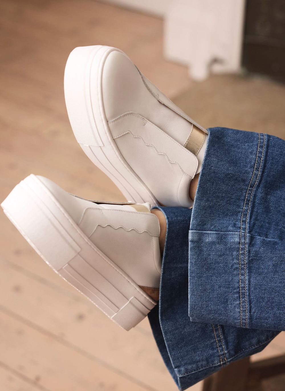 Ellie White Leather Platform Trainers