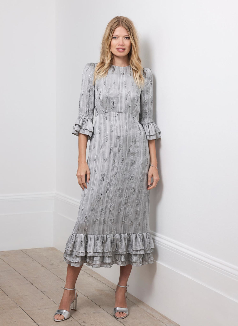 Silver Embellished Midi Dress