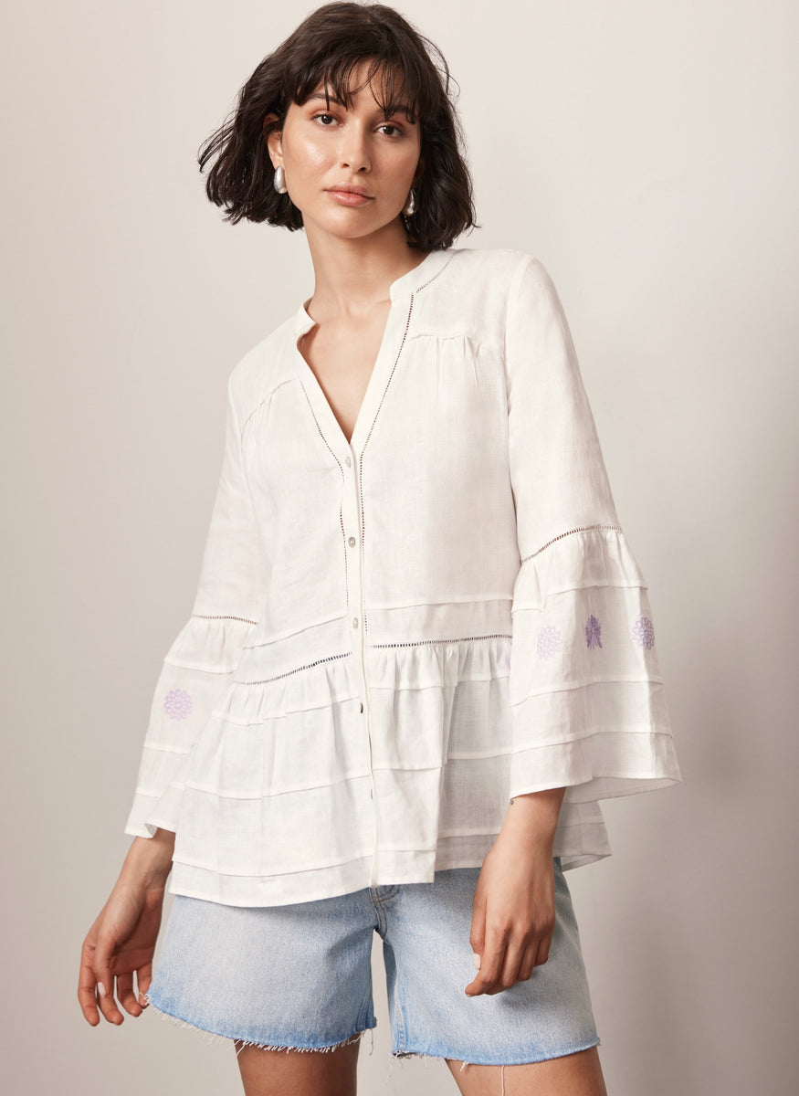 White Embroidered Linen Blouse – Mint Velvet