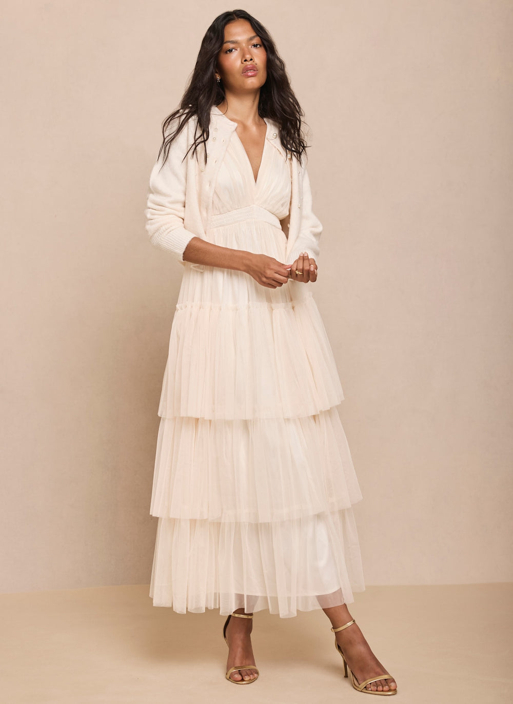 Cream Tulle 2-in-1 Maxi Dress