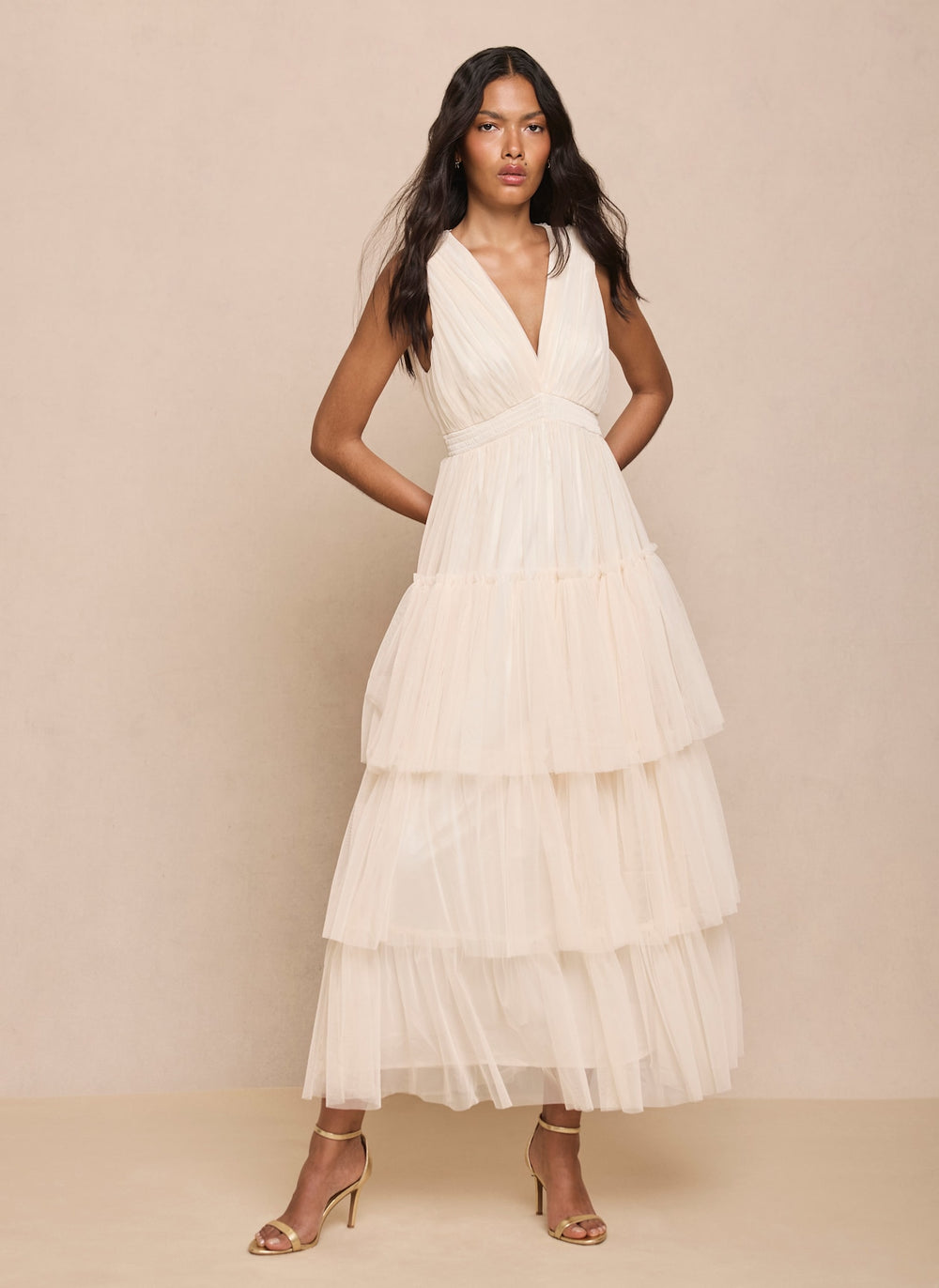 Cream Tulle 2-in-1 Maxi Dress