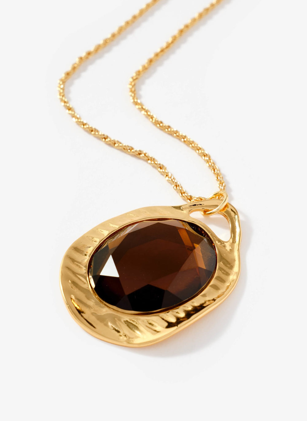 Gold Tone Brown Resin Long Pendant Necklace