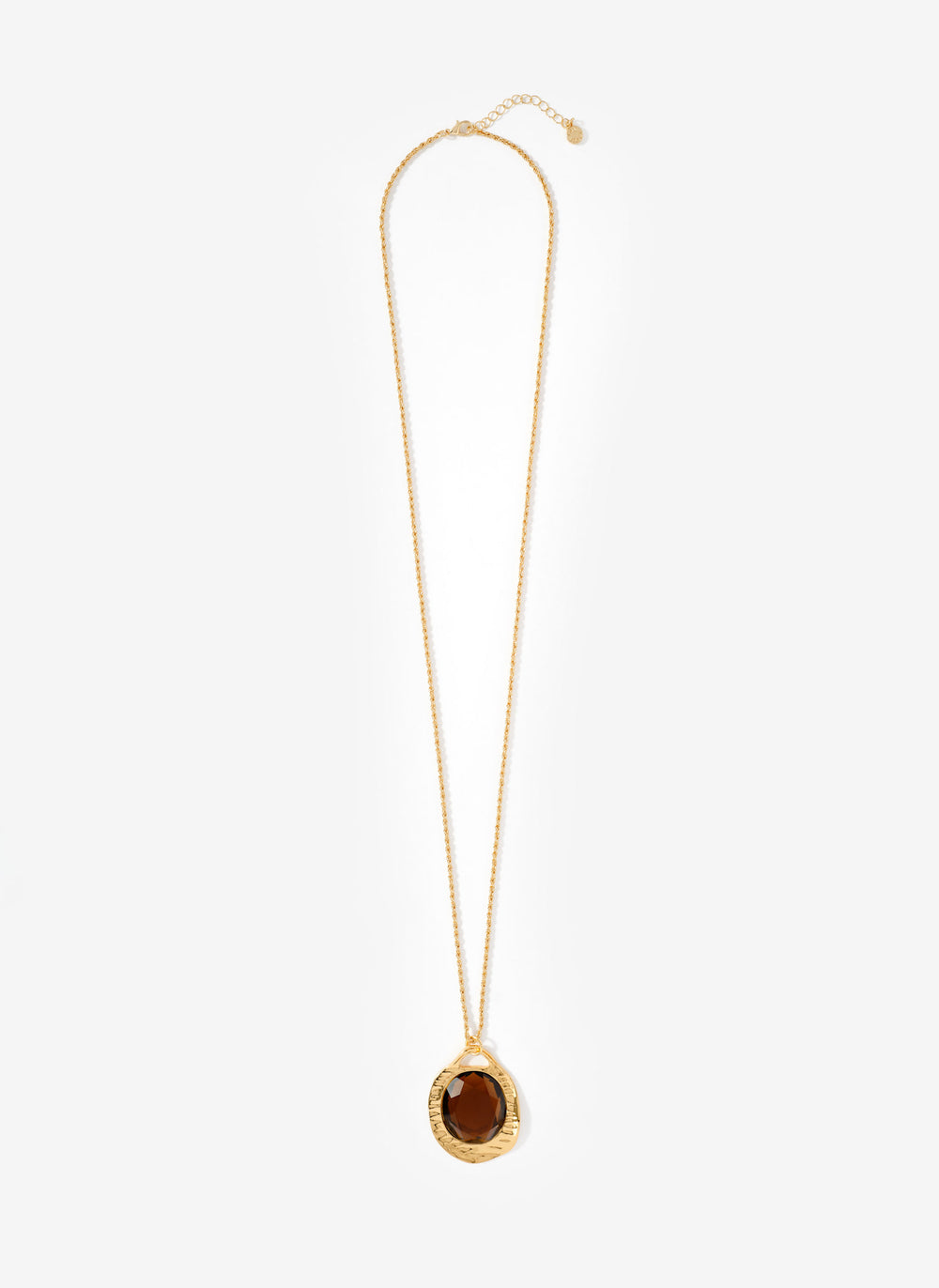 Gold Tone Brown Resin Long Pendant Necklace