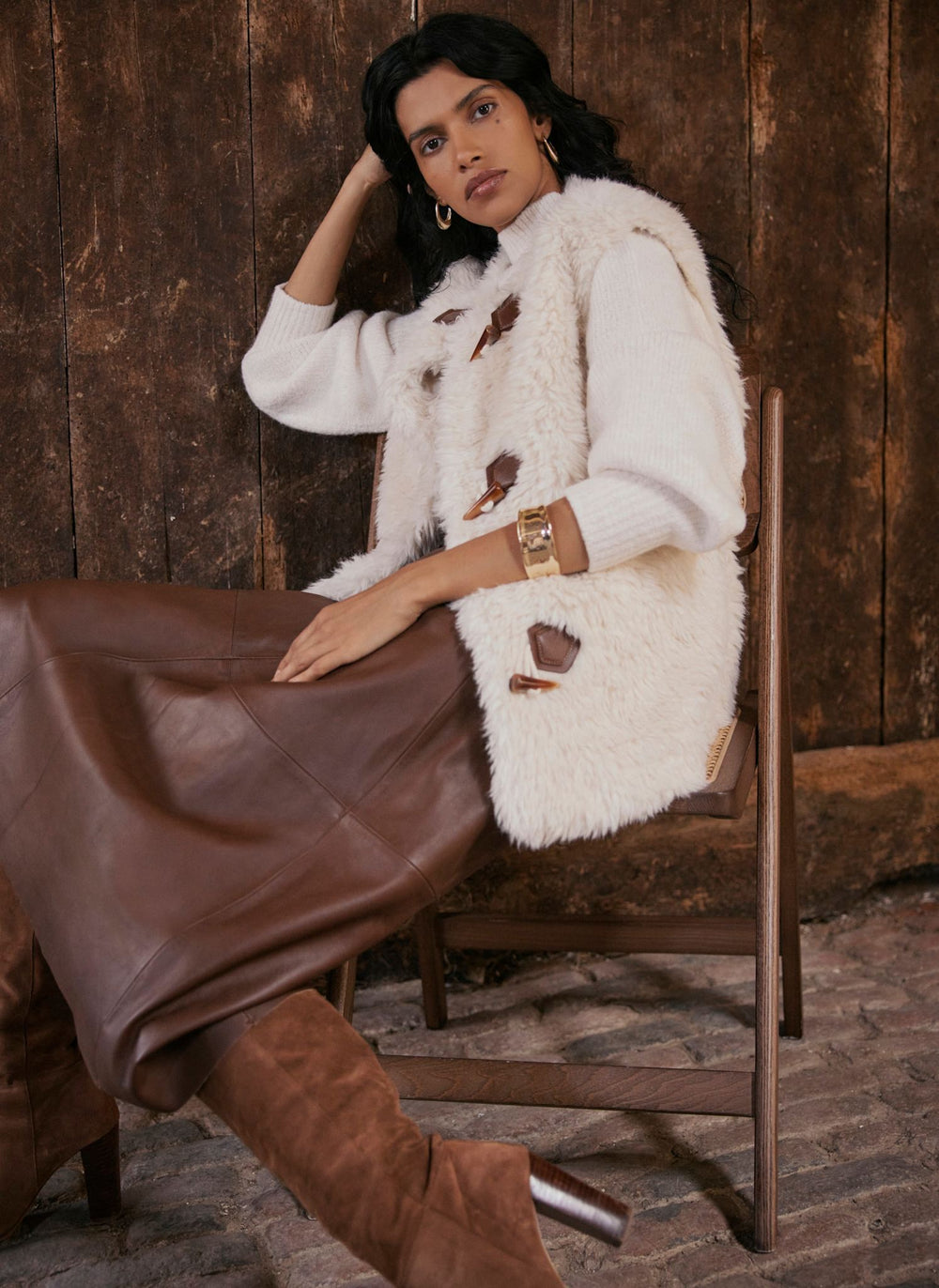 Cream Faux Fur Gilet β Mint Velvet