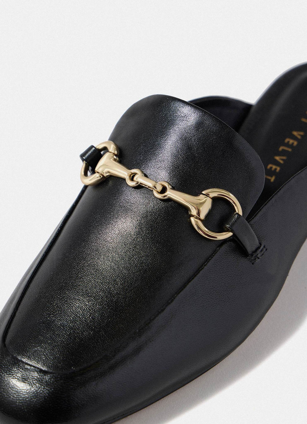Faye Black Leather Backless Loafers  Mint Velvet