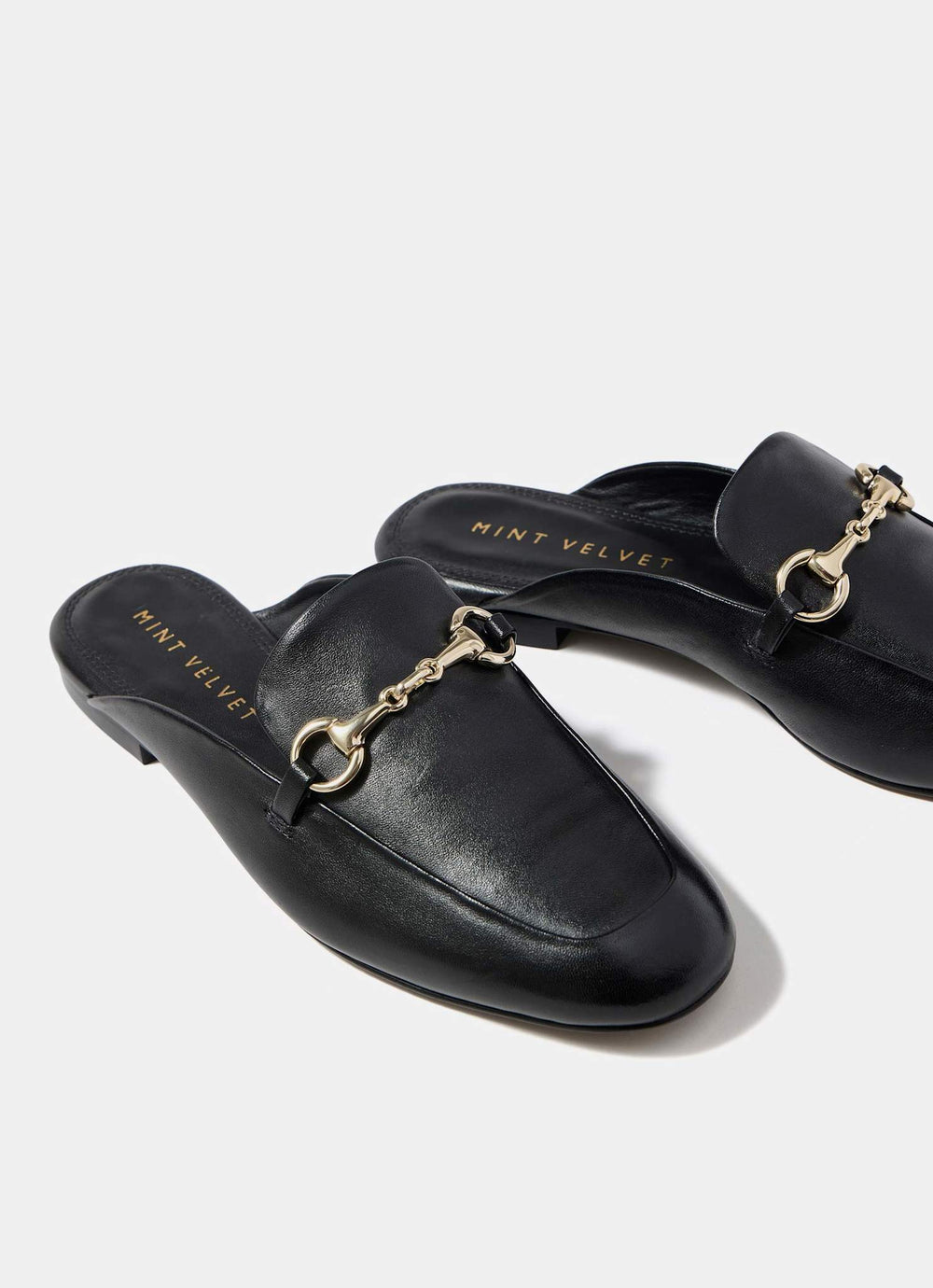 Faye Black Leather Backless Loafers
