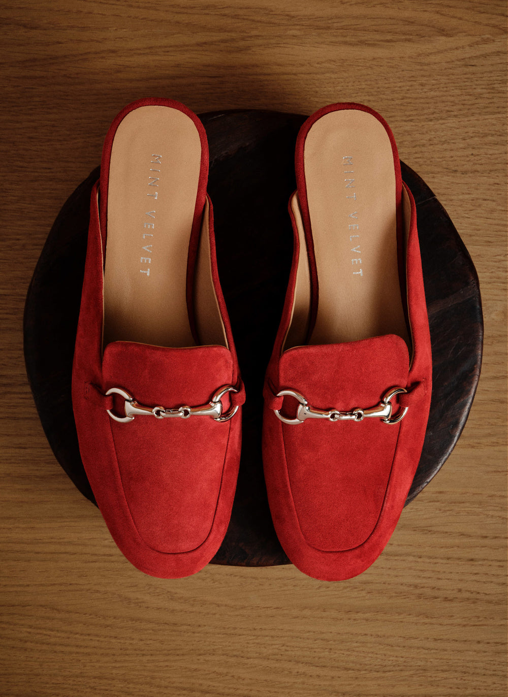 Faye Red Suede Backless Loafers