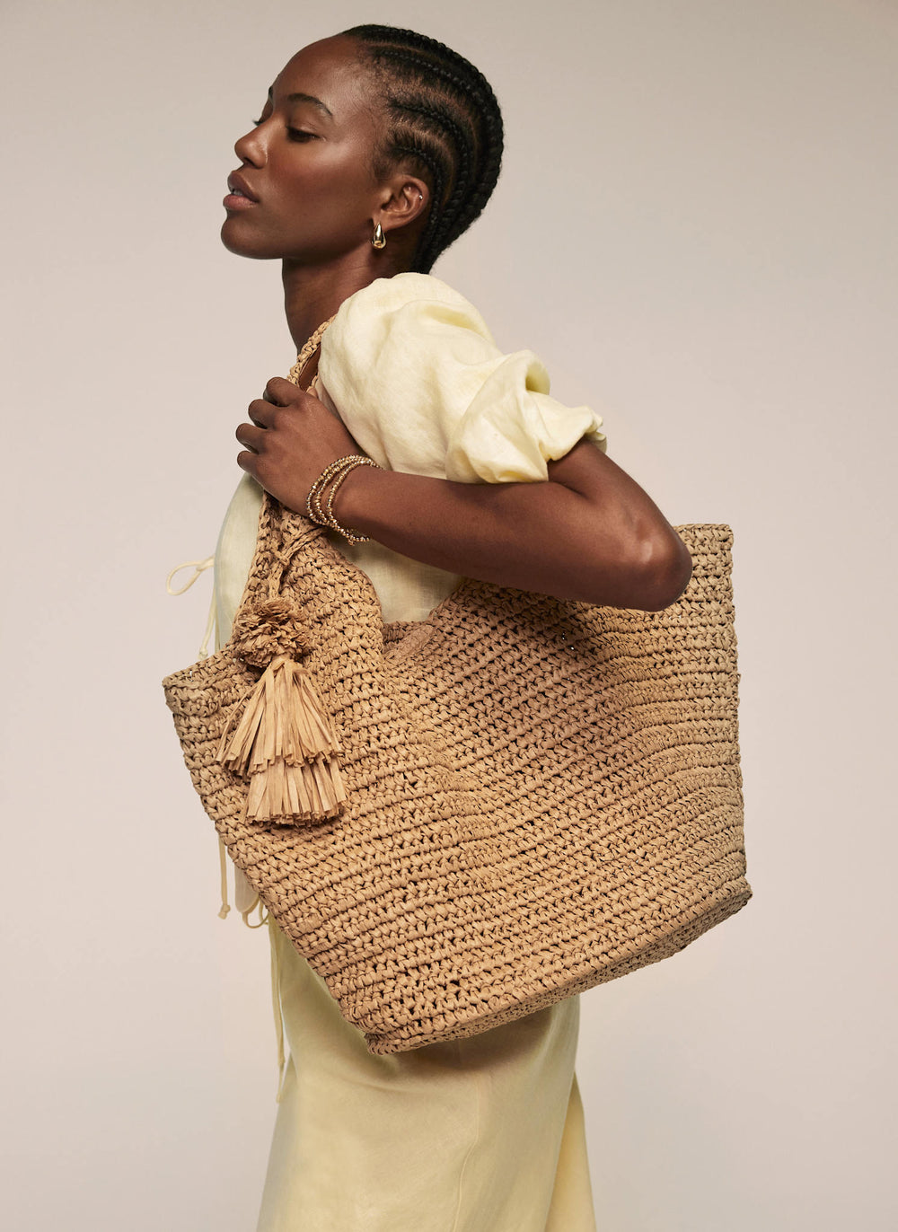 Neutral Woven Oversized Tote Bag