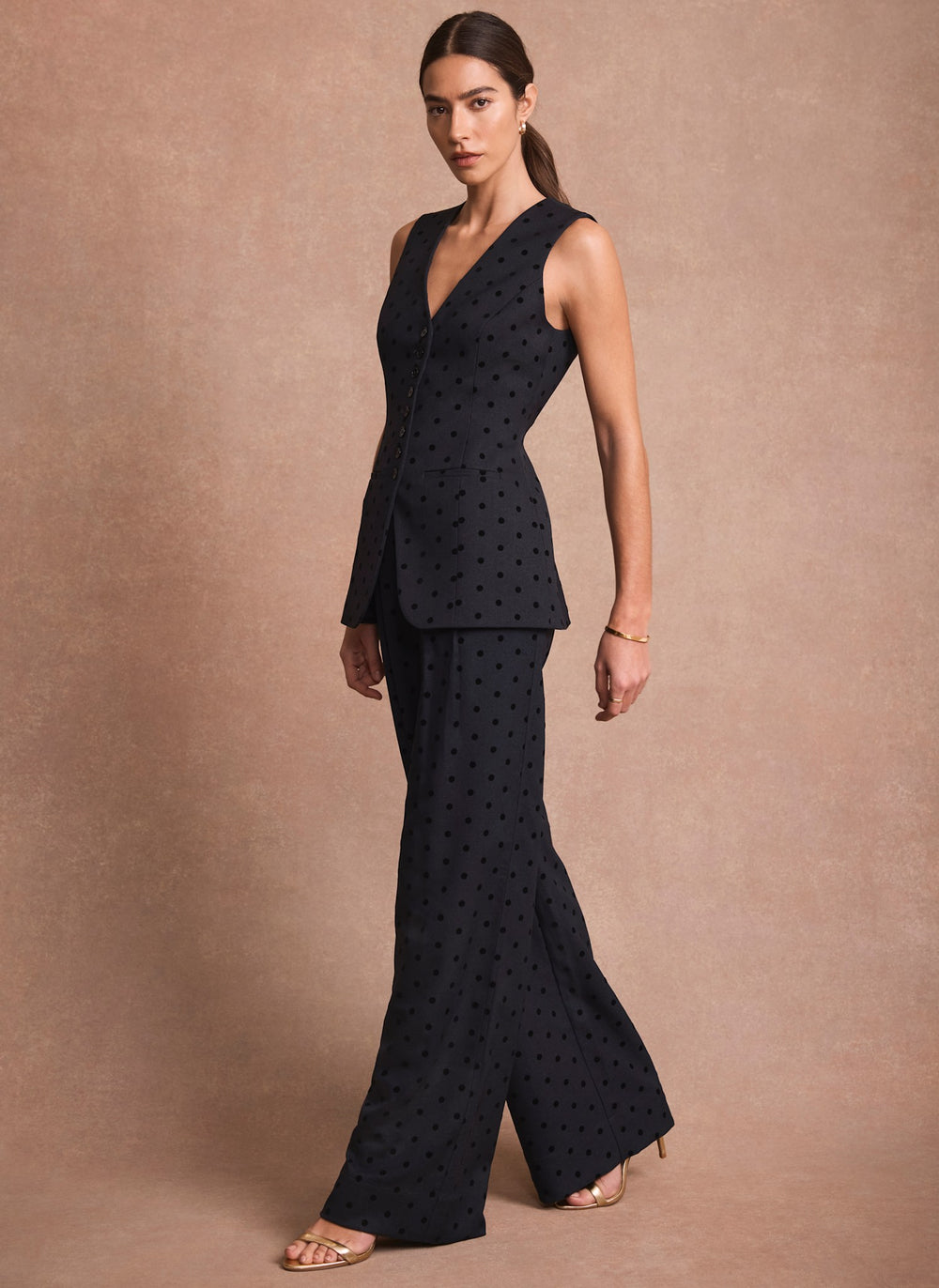 Navy Polka Dot Wide Leg Trousers