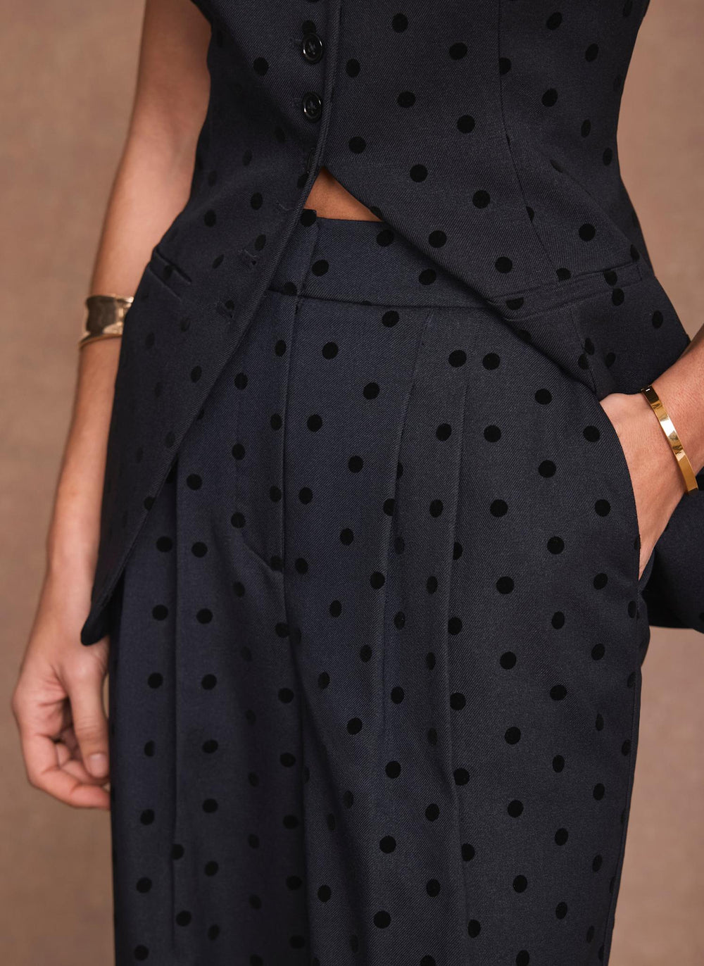 Navy Polka Dot Wide Leg Trousers