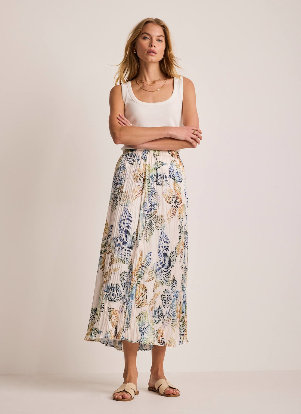 Cream Floral Print Crinkle Maxi Skirt