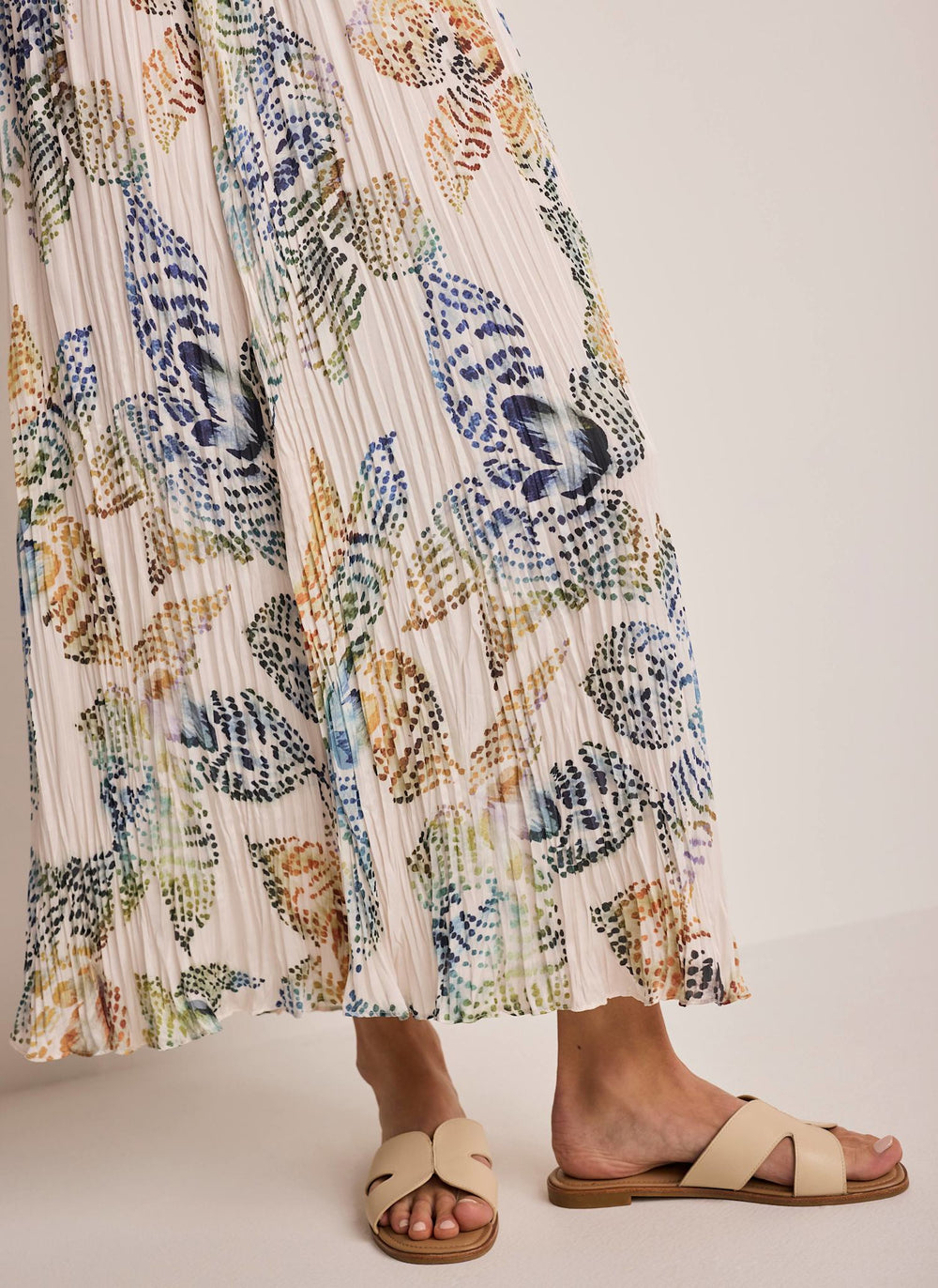 Cream Floral Print Crinkle Maxi Skirt