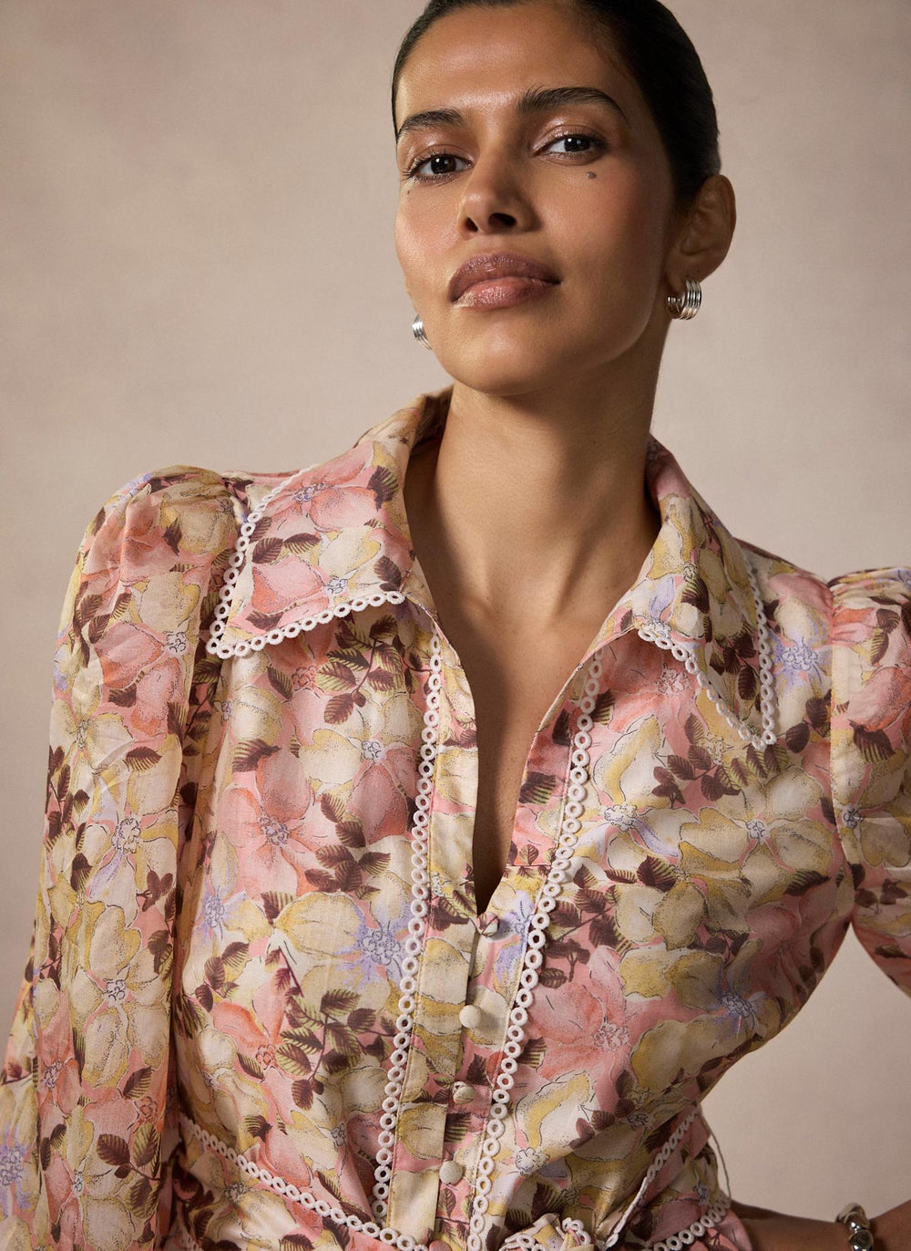 Neutral Floral Print Mini Dress