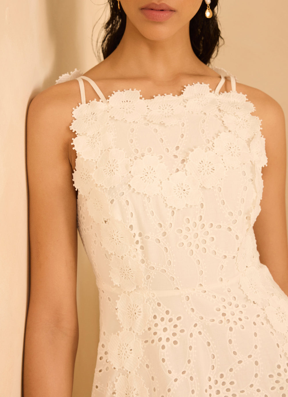 White Cotton Floral Lace Midi Dress Mint Velvet White Cotton Floral Lace Midi Dress Mint Velvet
