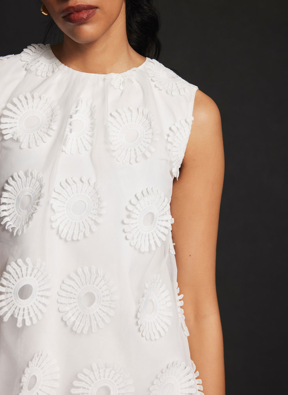 White Floral Applique Mini Dress