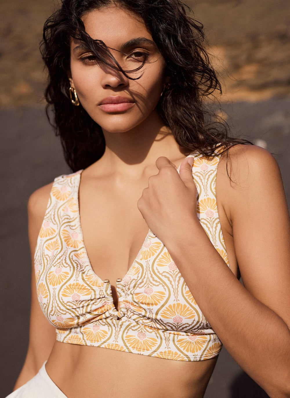 Yellow Floral Print Bikini Top