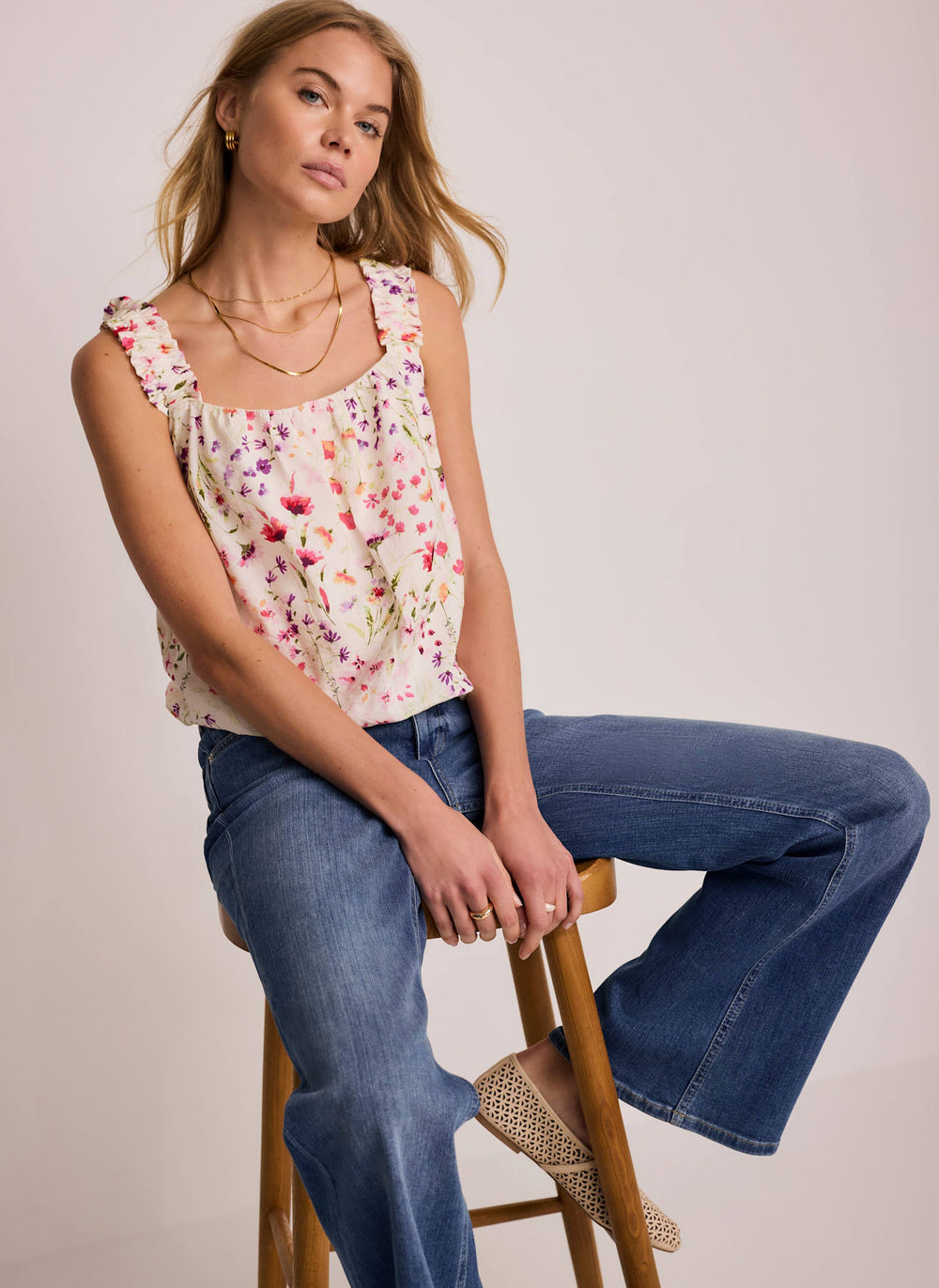 Pink Floral Print Bubble Hem Top