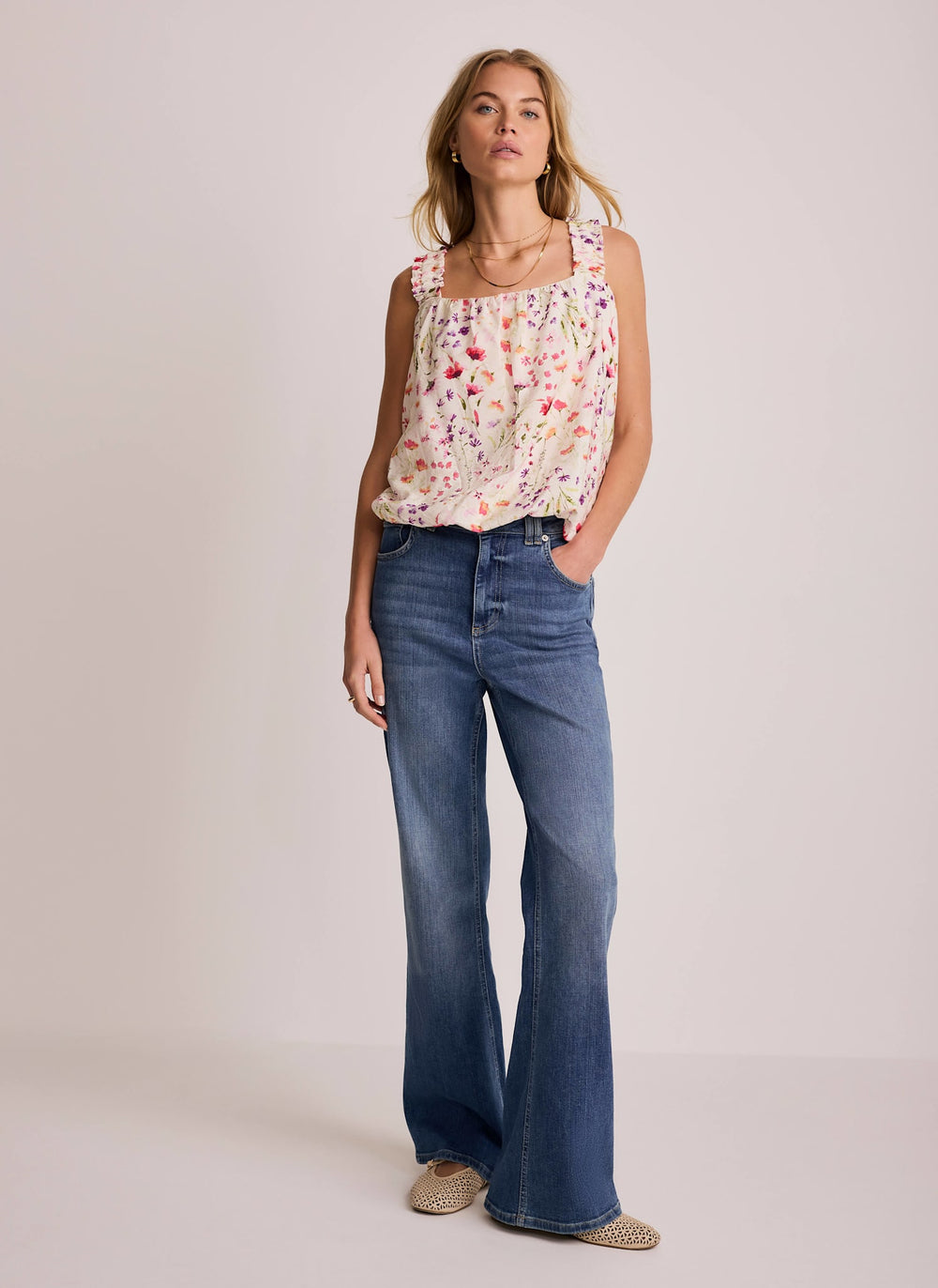 Pink Floral Print Bubble Hem Top