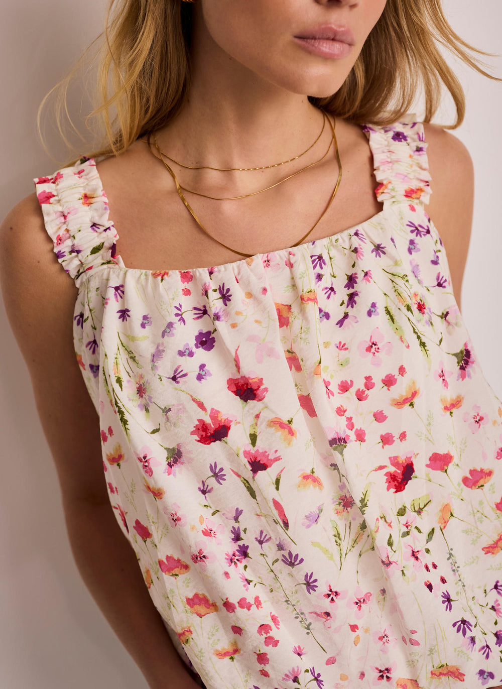 Pink Floral Print Bubble Hem Top