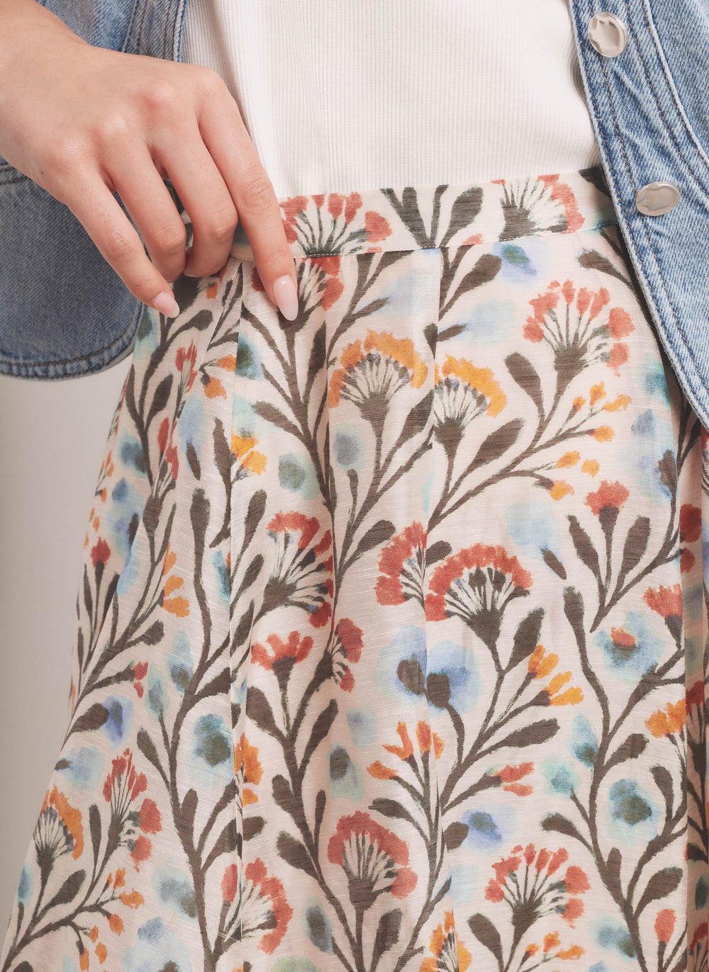 Orange Floral Print Midi Skirt