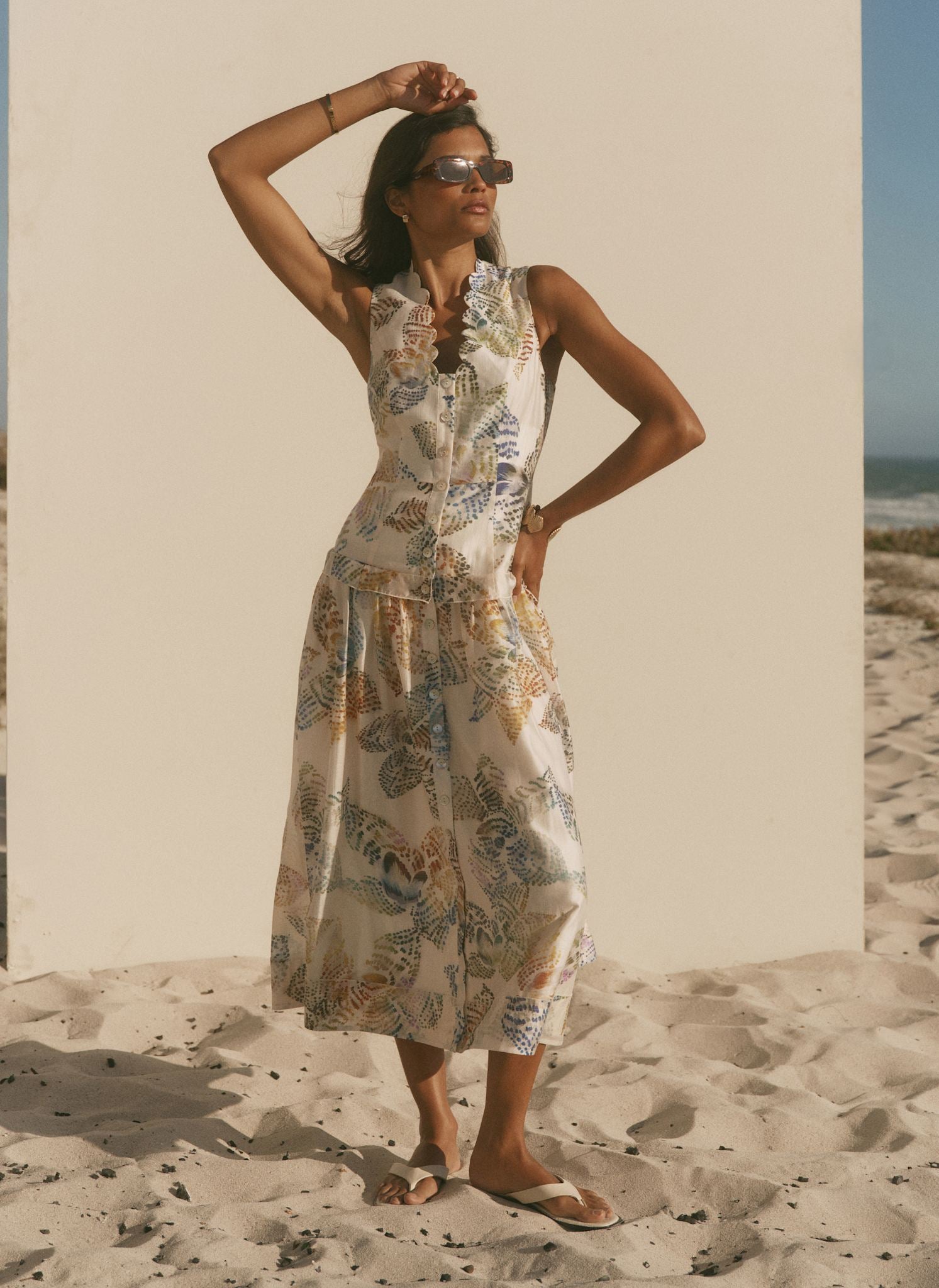 Cream Floral Print Drop Waist Midi Dress – Mint Velvet