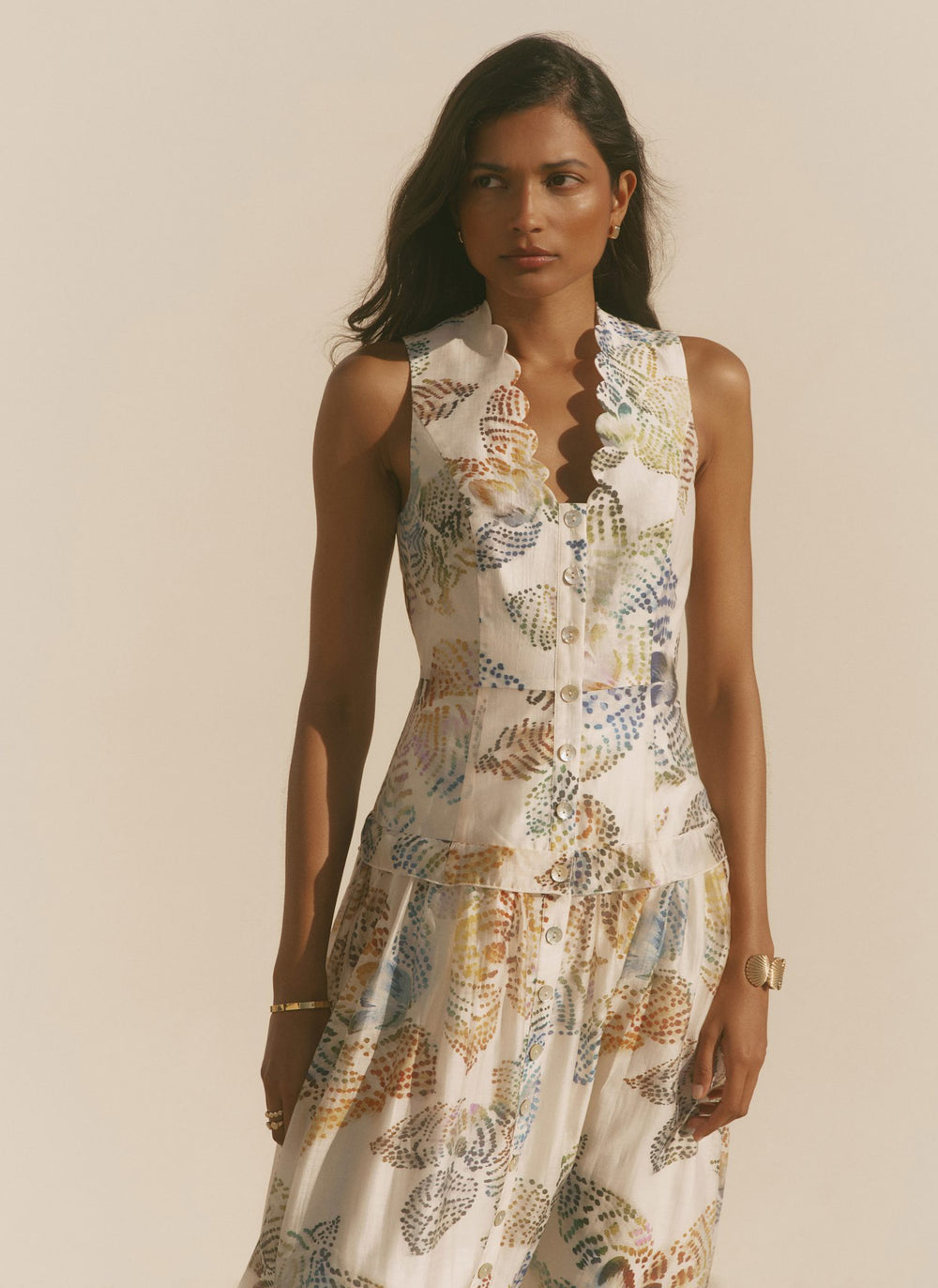 Cream Linen Floral Print Midi Dress – Mint Velvet