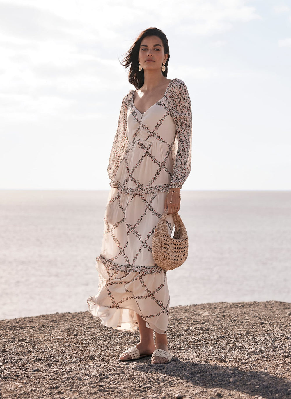 White Floral Print Maxi Dress