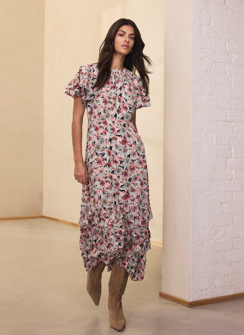 velvet floral dress Mint Velvet Floral Print Maxi Dress | Size 02 | Green | Short Sleeve