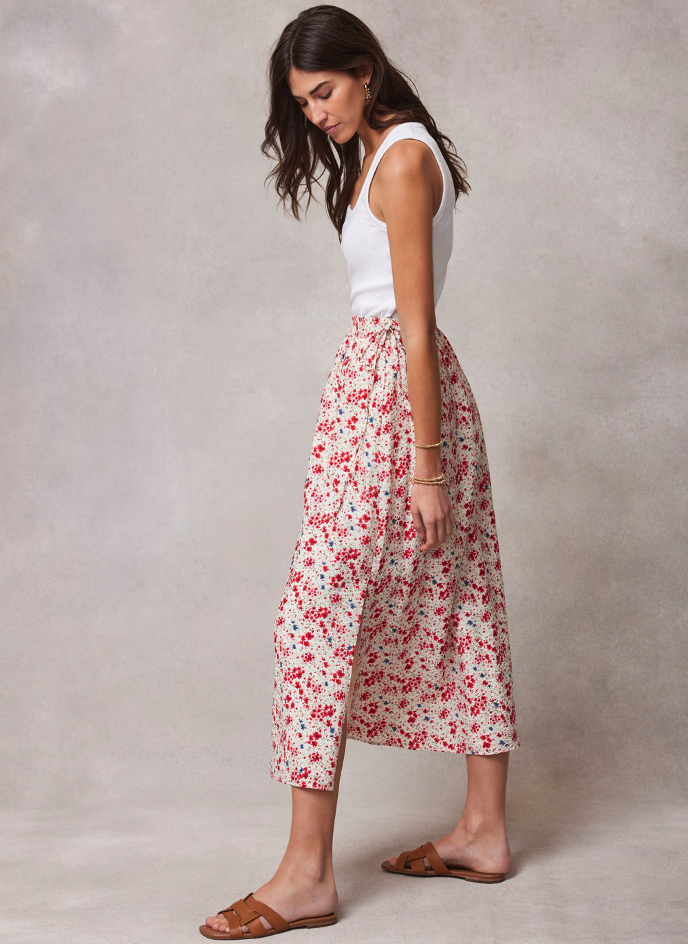 White Floral Print Maxi Skirt