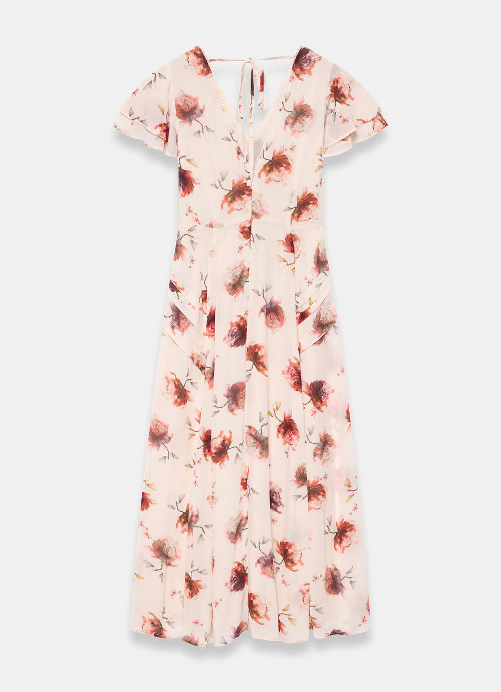graphic print midi dress Mint Velvet Cream Floral Print Midi Dress | Size 6 | Cream | Short Sleeve