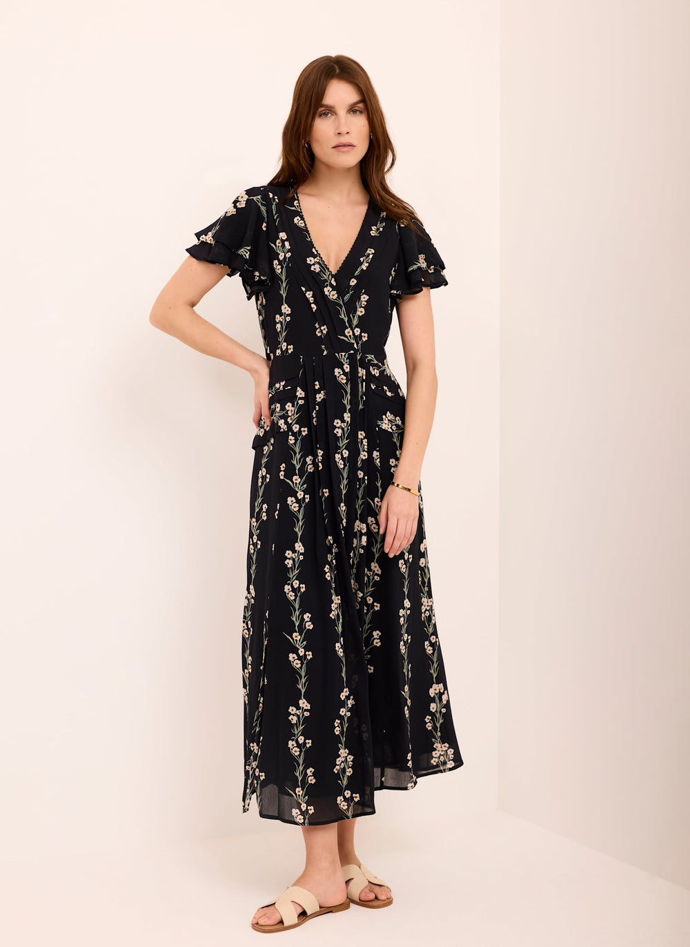 Navy Floral Print Midi Dress Mint Velvet Navy Floral Print Midi Dress Mint Velvet