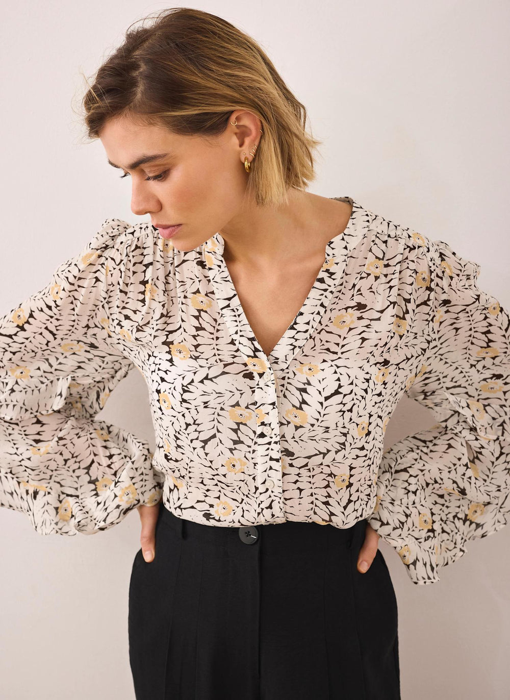 Floral Print Ruffle Blouse
