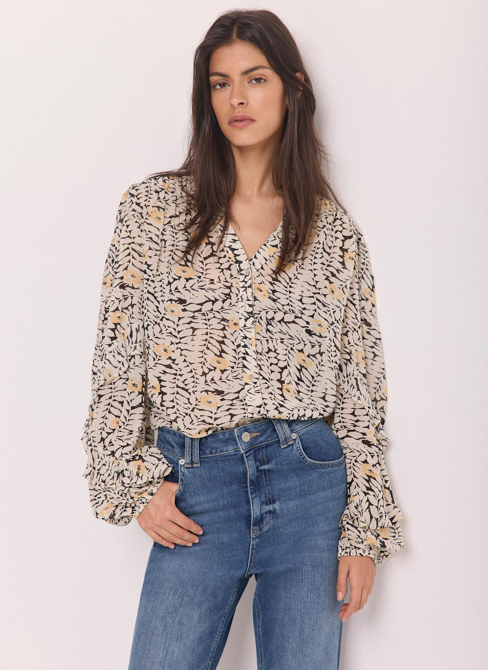 Floral Print Ruffle Blouse