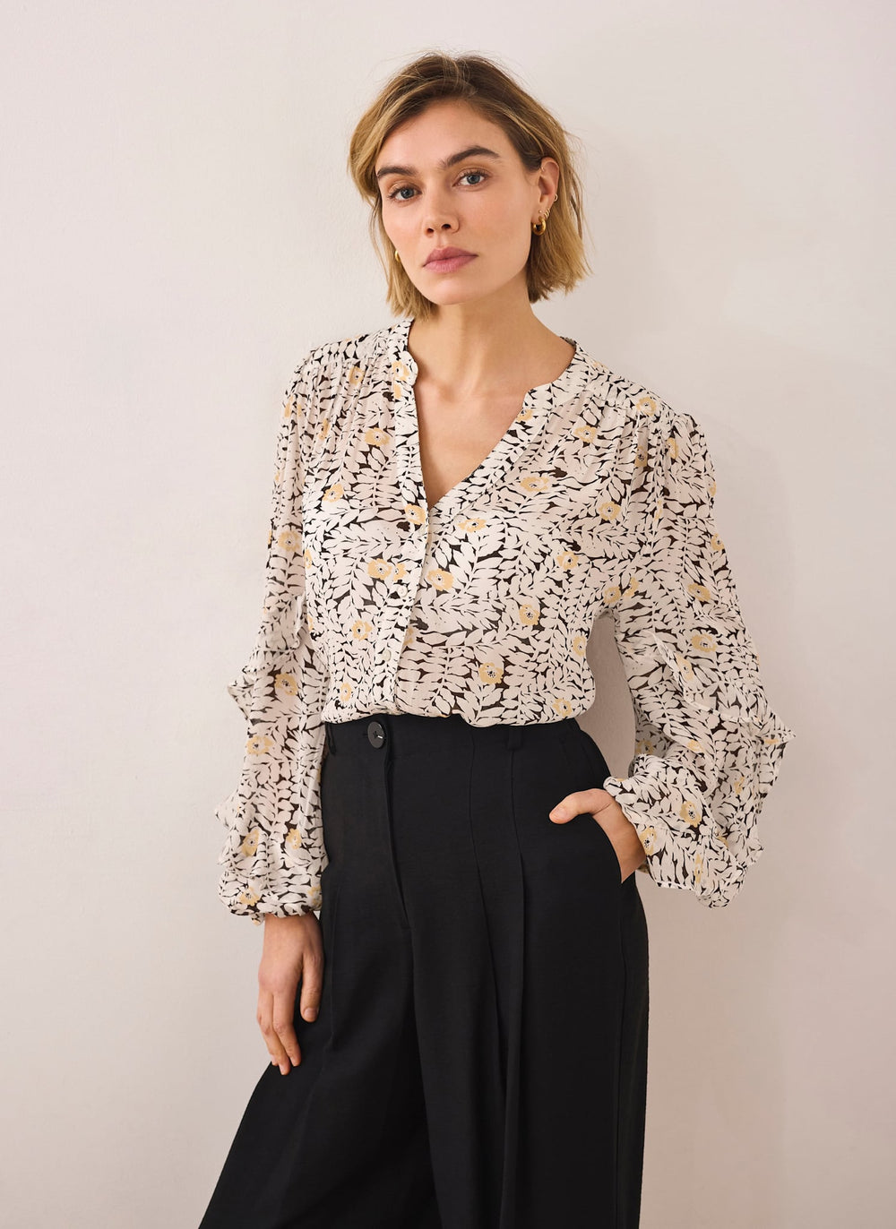 Floral Print Ruffle Blouse