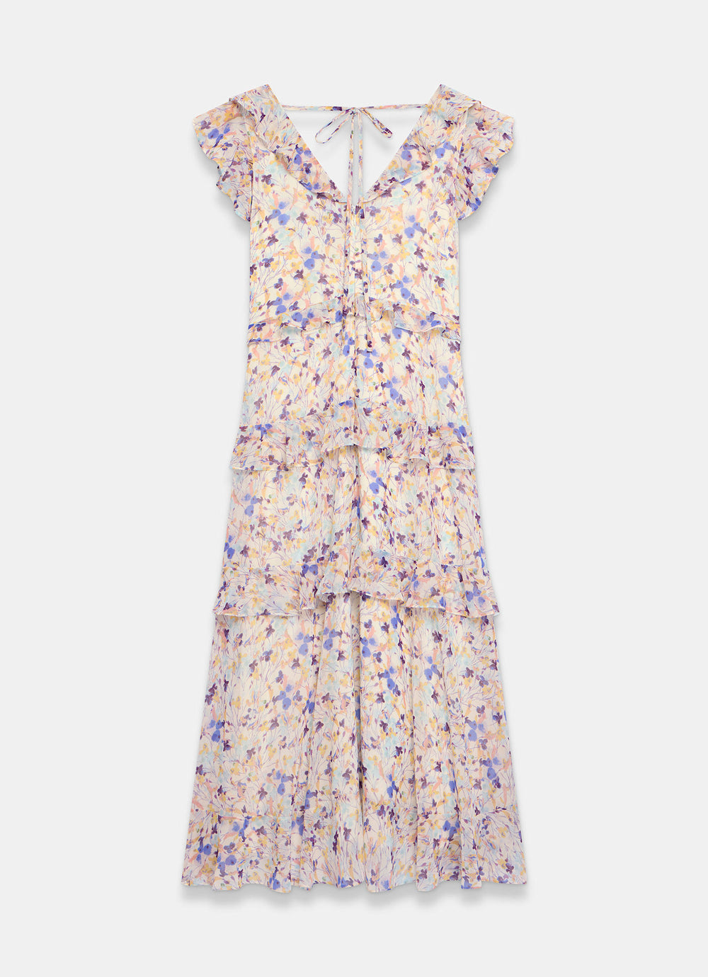 mint velvet ruffle midi dress Mint Velvet Blue Floral Print Ruffle Midi Dress | Size 10 | Blue | Sleeveless