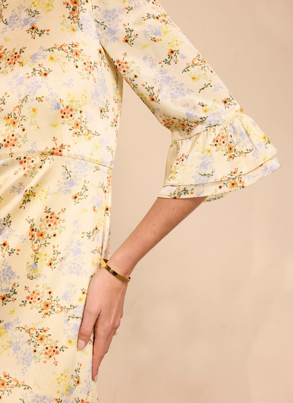 Yellow Floral Print Satin Midi Dress  Mint Velvet