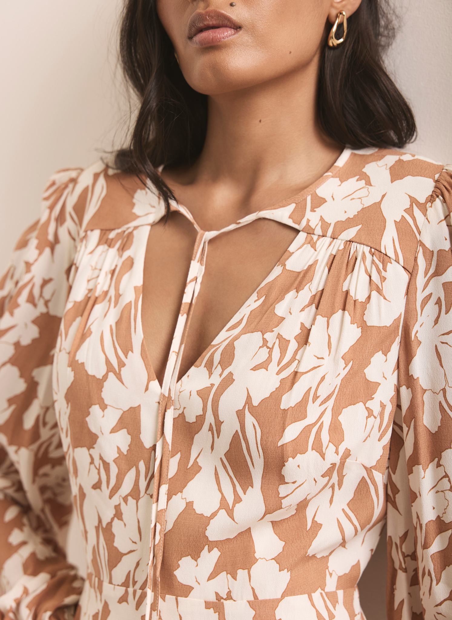 Neutral Floral Print Midi Dress – Mint Velvet